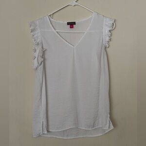 Vince Camuto White Ruffled Blouse with Cuffed Sleeves